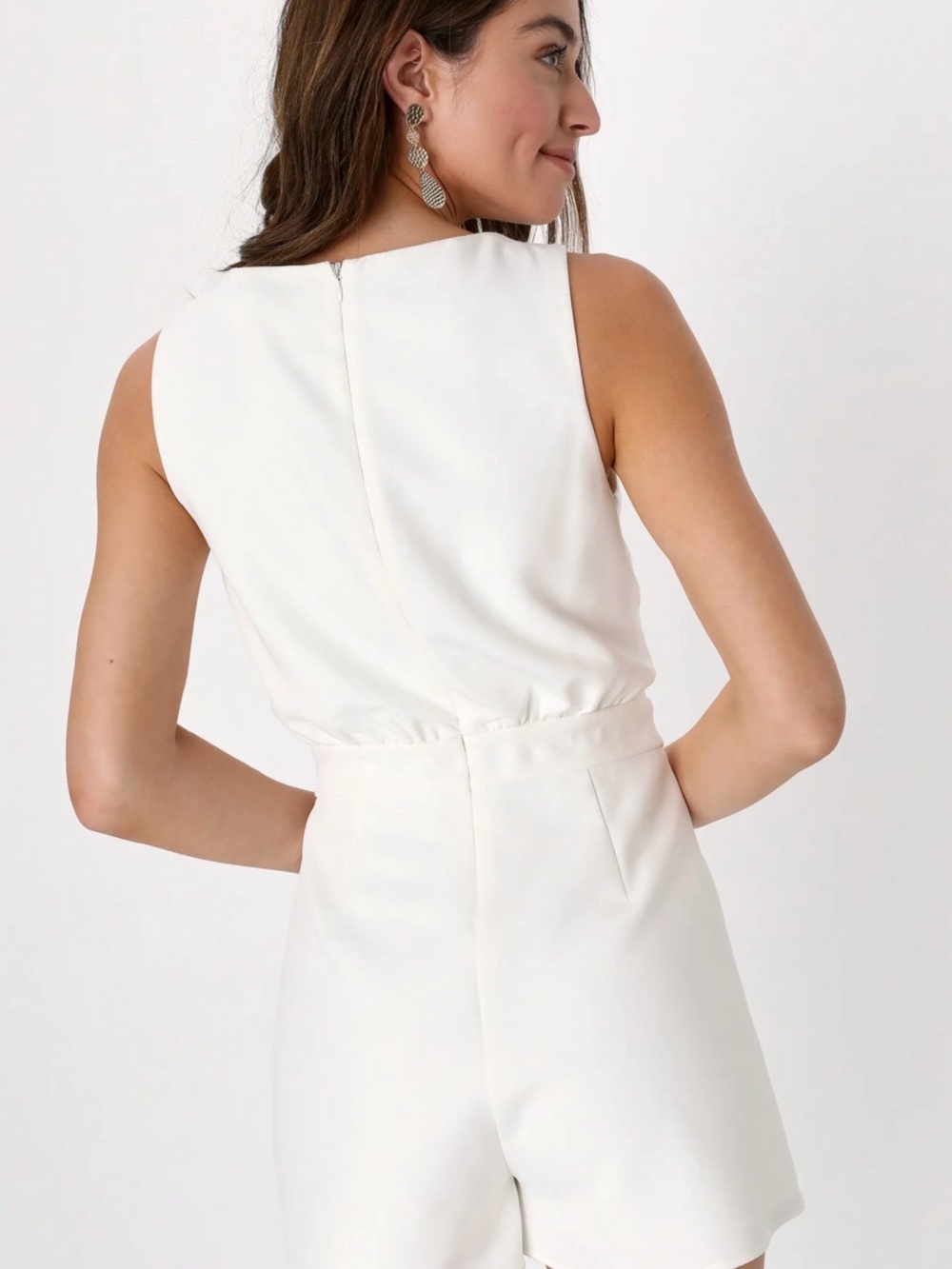 NWT- Lulu's rooftop White Sleeveless Faux-Wrap Belted Skort Romper - Picture 3 of 8